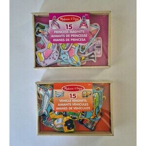 Melissa & Doug Set of 2 Kids Play Magnets Princess and Vehicles 15 In Each Set